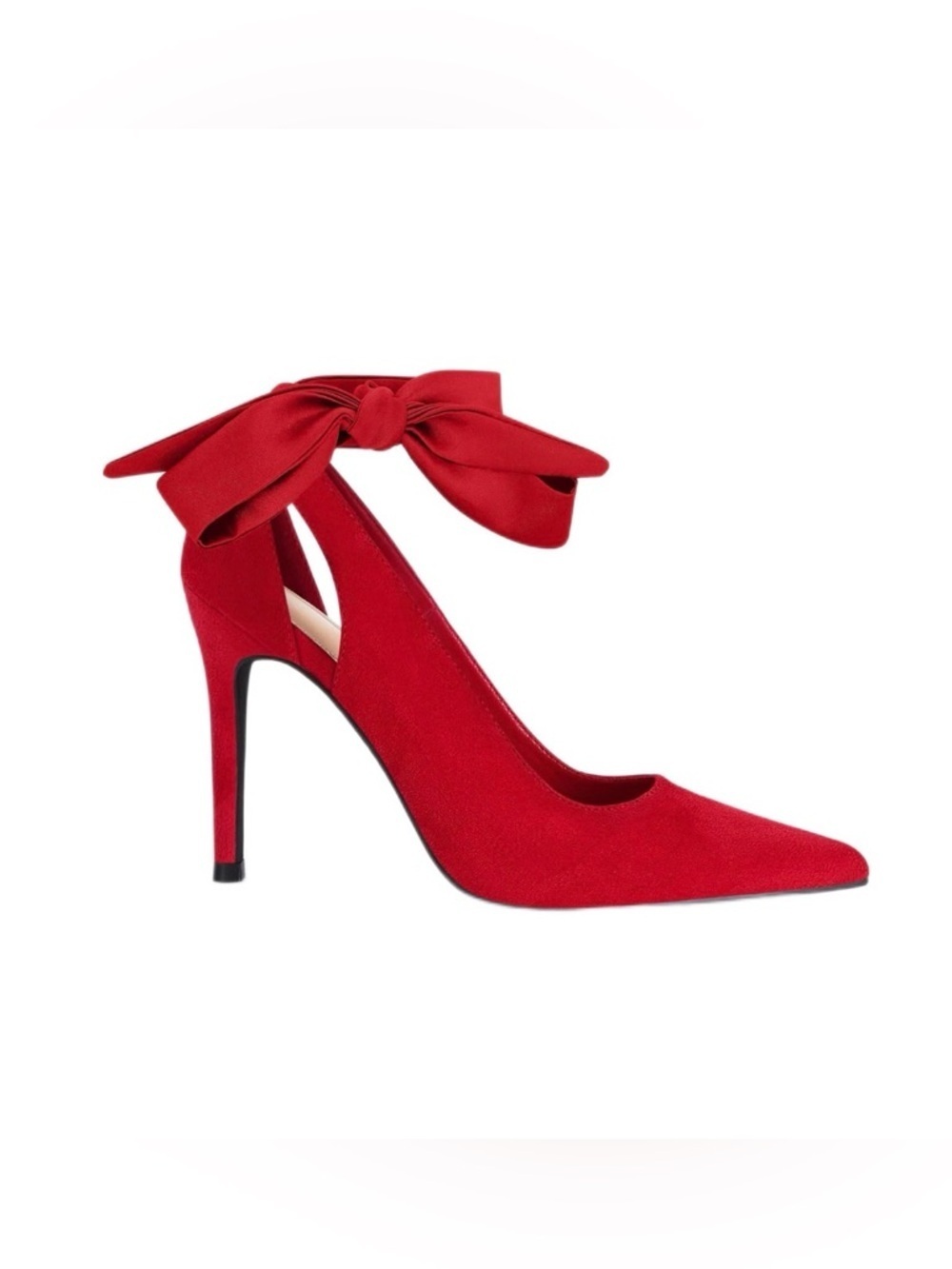 Red Bow Ankle-Tie Pointed Toe Stiletto Pump 6.5